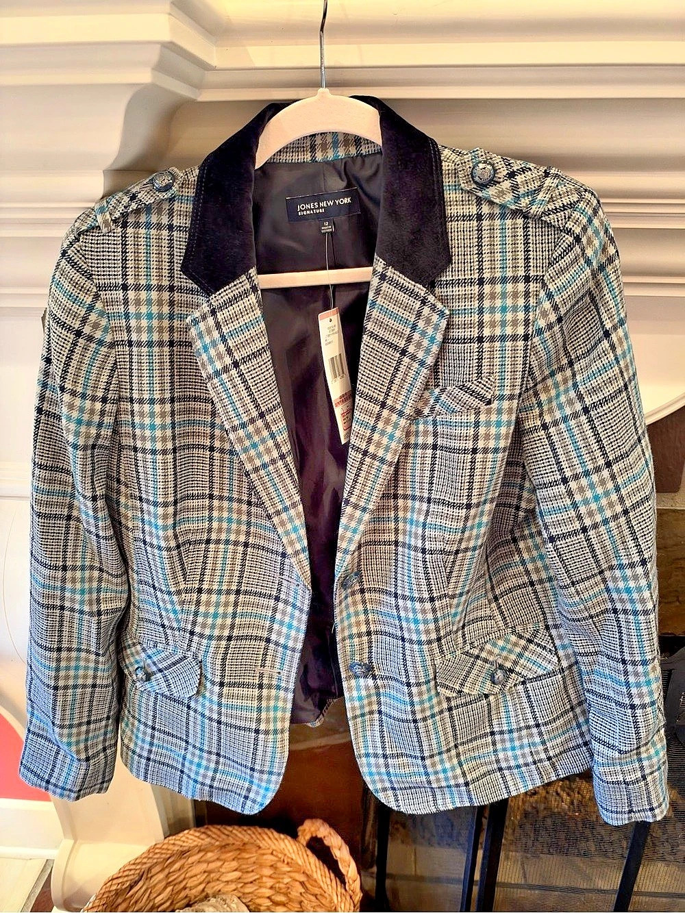 The Jones New York Collection Plaid Blazer in Blue & Gray Size 12 NWT